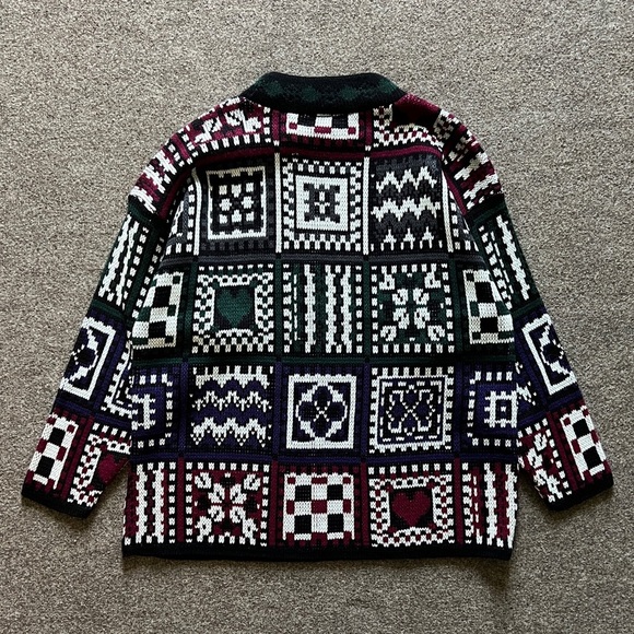 VTG Croquet Club Quilt Patchwork Pullover Mock Neck Sweater Knit Size L USA Made - Picture 6 of 11